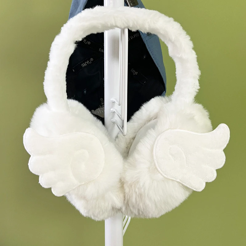 Y2K 천사 날개 모양 부드러운 플러시 귀마개 여성용 겨울 귀덮개 야외 귀 보호 귀덮개
