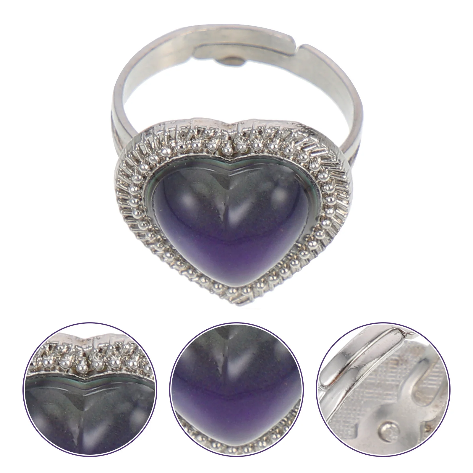 

Color Changing Ring Heart Gemstone Inlaid Adjustable Mood Ring For Women Thermochromic Temperature Sensitive Jewelry