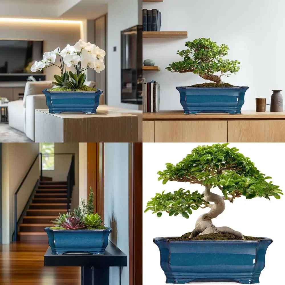

13.7 Inch Large Blue Ceramic Succulent Planter with Drainage Hole for Indoor or Outdoor Use