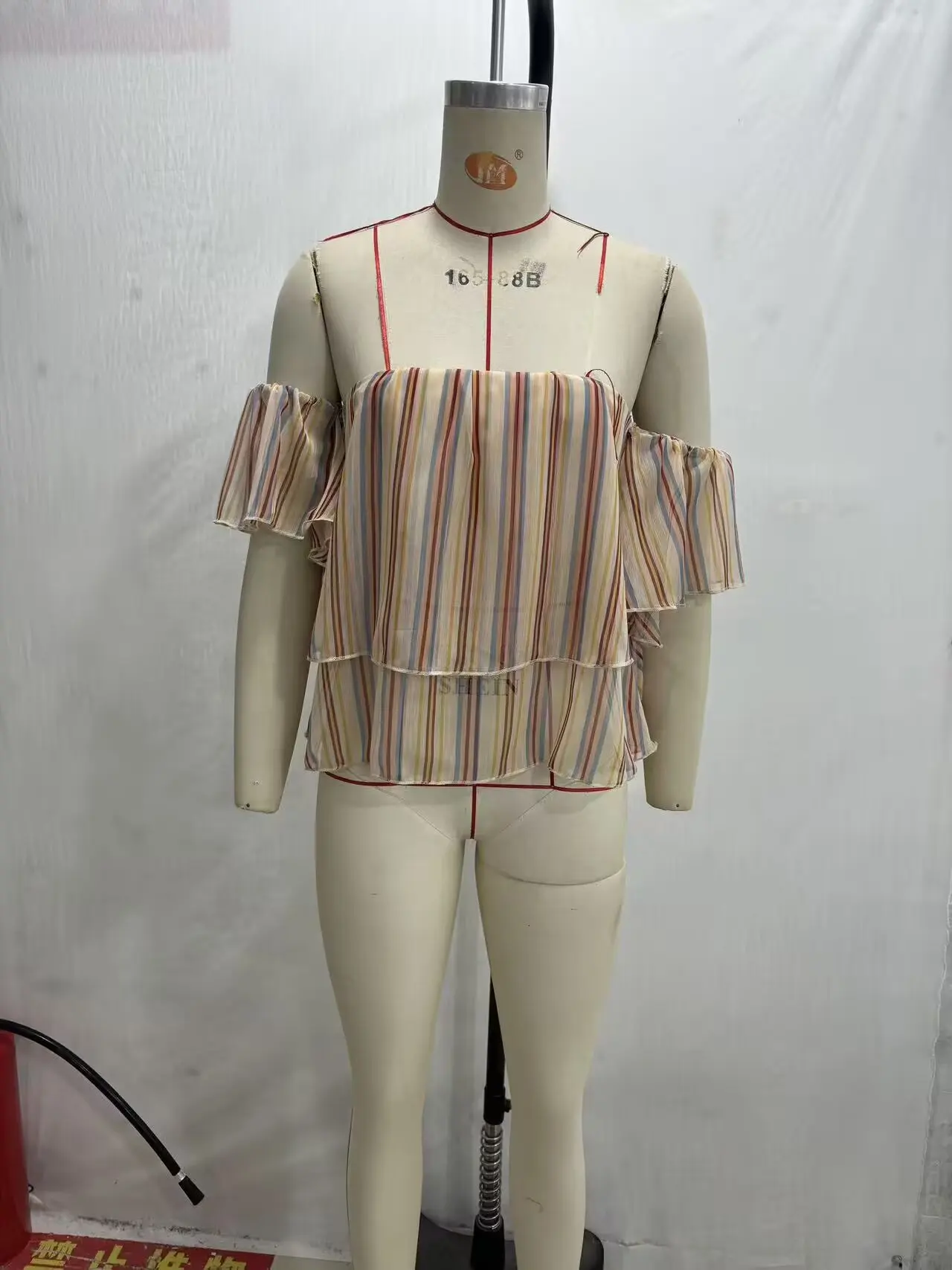 

WOMAN 2026 Summer New Fashionable Casual Micro Transparent Ruffle Edged strapless striped shirt Retro Women Blouses Top Mujer