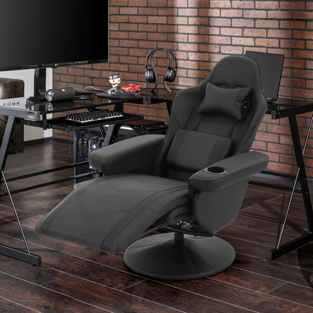 Ergonomic Gaming Chair Adjustable Recliner w/Footrest Cup Holder Lumbar Pillow Headrest, Swivel Office Chair PU Leather