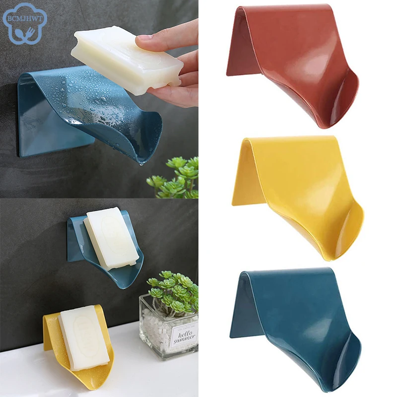 New Soap Holder Bathroom Shower Soap Dish Shower Plates Soap Storage Box With Drain Wall Mounted Self Adhesive Plastic Supplies