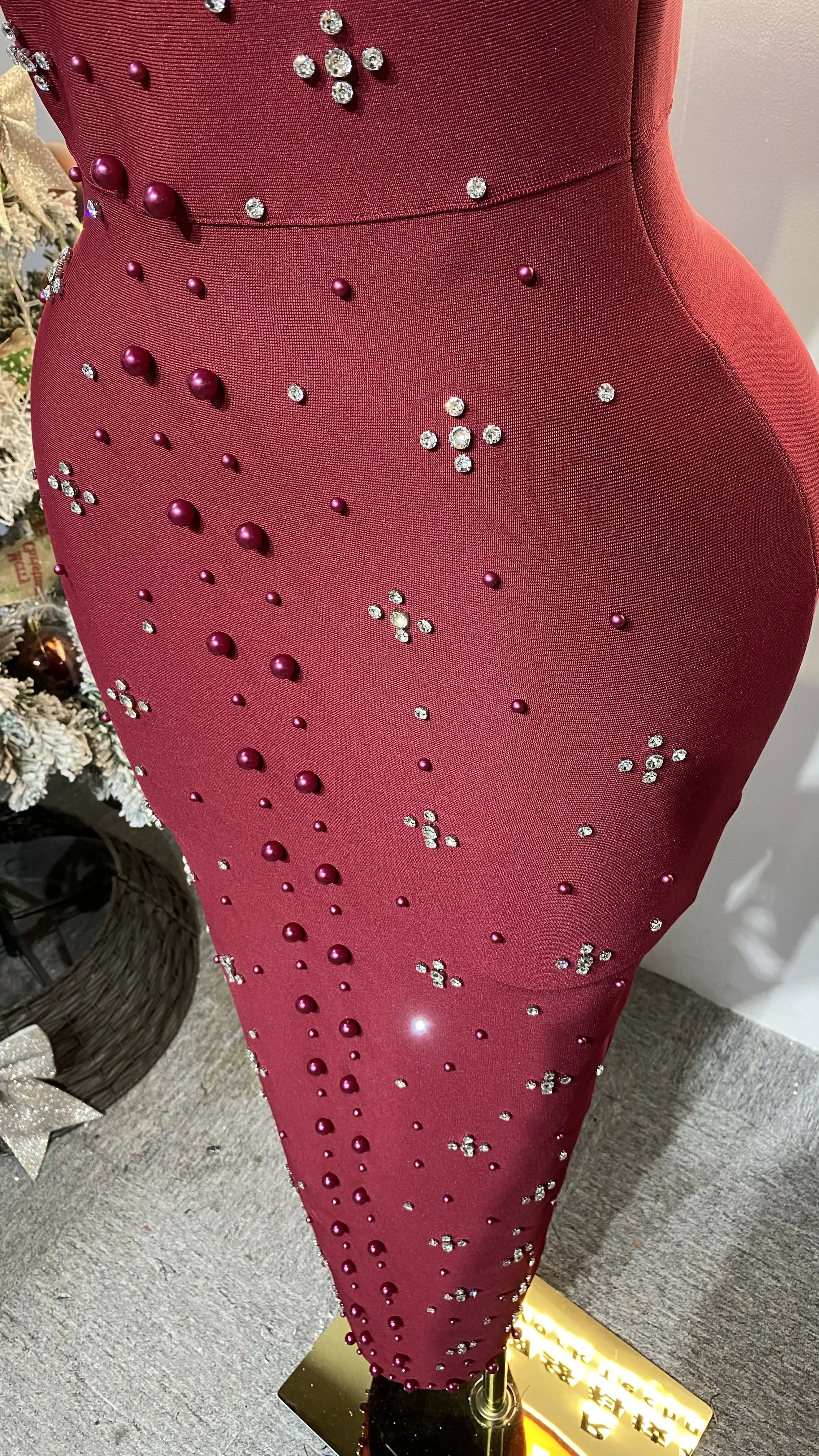 Vestido maxi feminino de luxo, sem mangas, diamante, pérola, bandagem, costas nuas, sexy e slim fit, vestido de festa-GZXX399