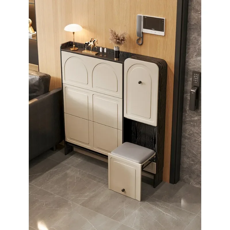 

Italian solid wood ultra-thin shoe cabinet 17cm household door shoe change stool integrated sitting type home tipping bucket ent
