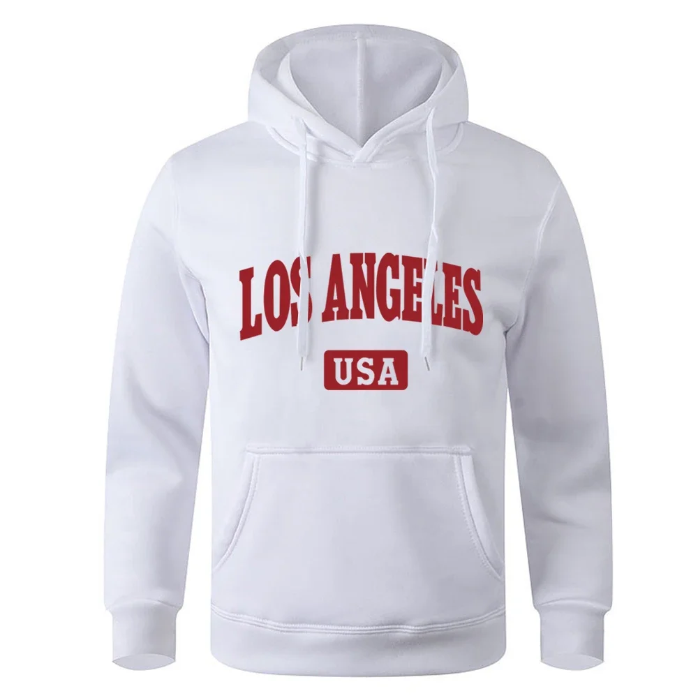 Los Angeles, California USA City Letter Pattern Hoodie Men Fashion Hip Hop Pullover Hoody O-Neck Street Sweatshirt Pocket Hoody