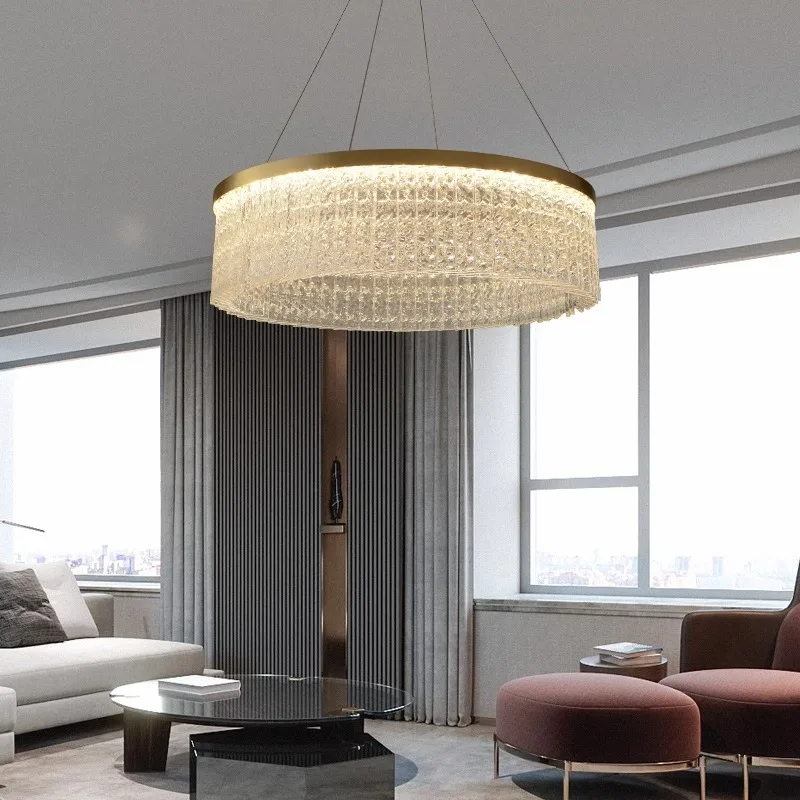 

Round gold crystal simple modern ceiling chandelier ，living room, bedroom, kitchen home lighting decoration, Scandinavian style