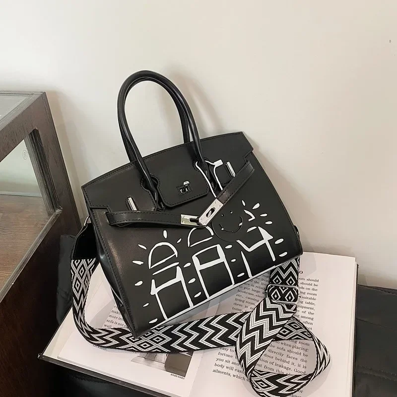 

New Arrival 2025 - Graffiti Design Platinum Style Kelly Bag, Large Capacity, Portable Shoulder Bag for Women