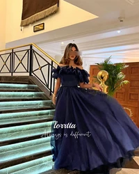 Party Dress Flower Decoration Line A Evening Dark Blue Graduation Gown Prom Dresses 2024 Elegant Woman Wedding Womens Customized