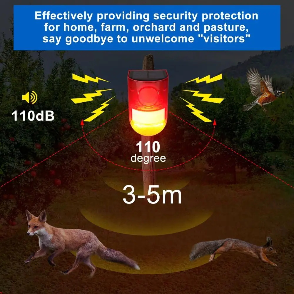Waterproof Solar Alarm Multifunctional Portable Solar Charging Alarm Animal Deterrent Rechargeable Security Alarm Siren