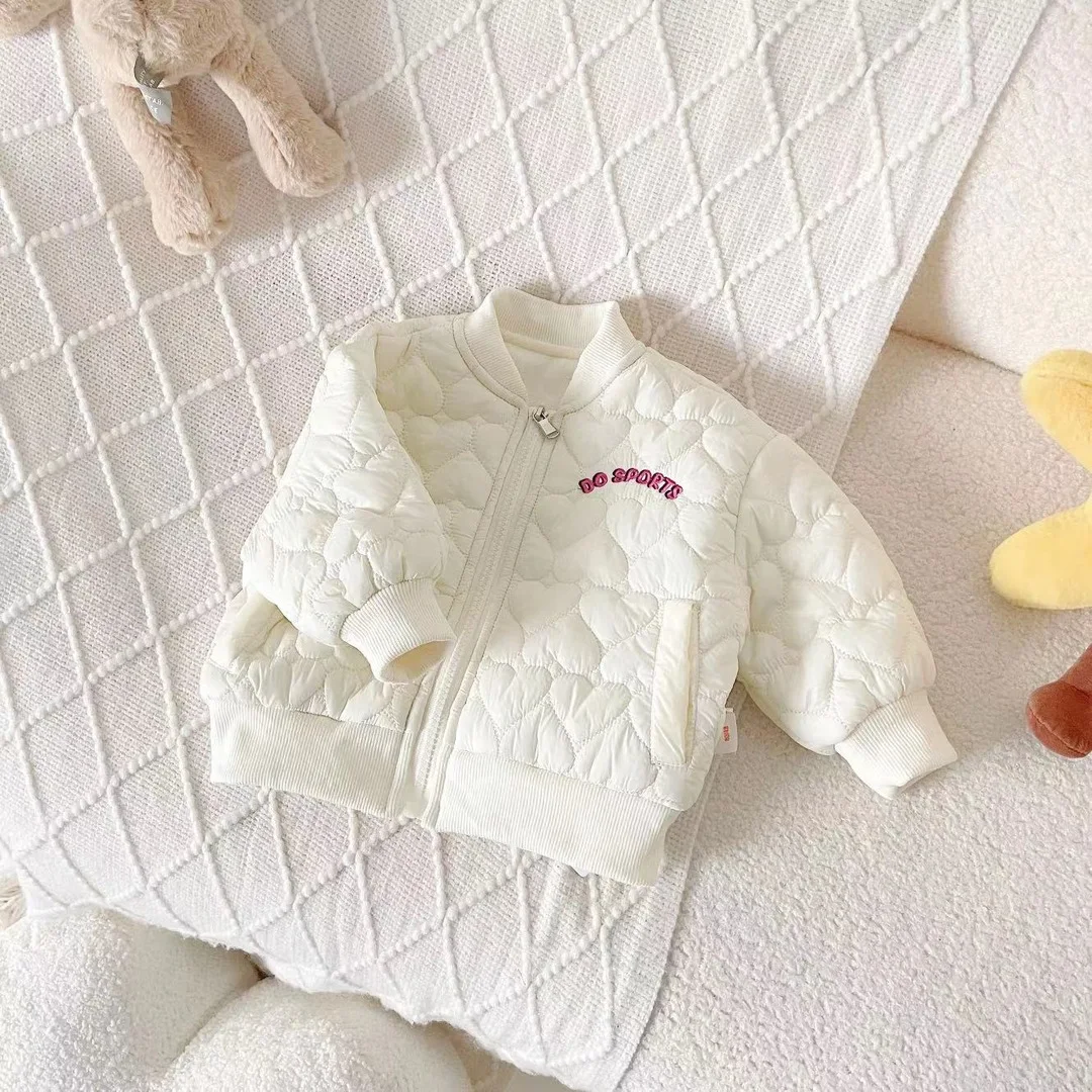 

Cute Love Heart Pattern Baseball Padded Coat for Girls 1-6Y kIDS Winter Fashion Loose Cotton Coat Children Warm Soft Outerwears