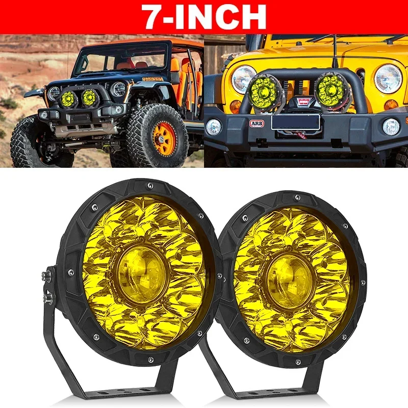 

7-дюймовый автомобильный светодиодный прожектор для дальнего освещения, 12В/24В, для внедорожников 4x4, грузовиков, квадроциклов, внедорожников, с широким углом рассеивания света