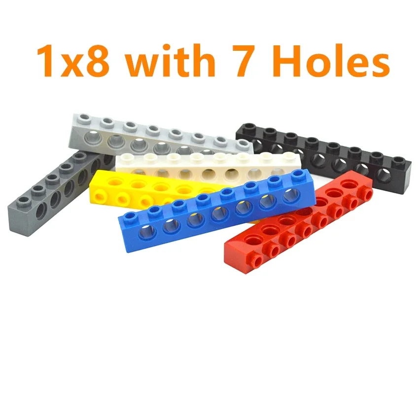 MOC Parts 10PCS Building Blocks 1x8 with 7 holes Perforated Bricks Assembles Particles Long Beam 3702 Technical Toys for Kids