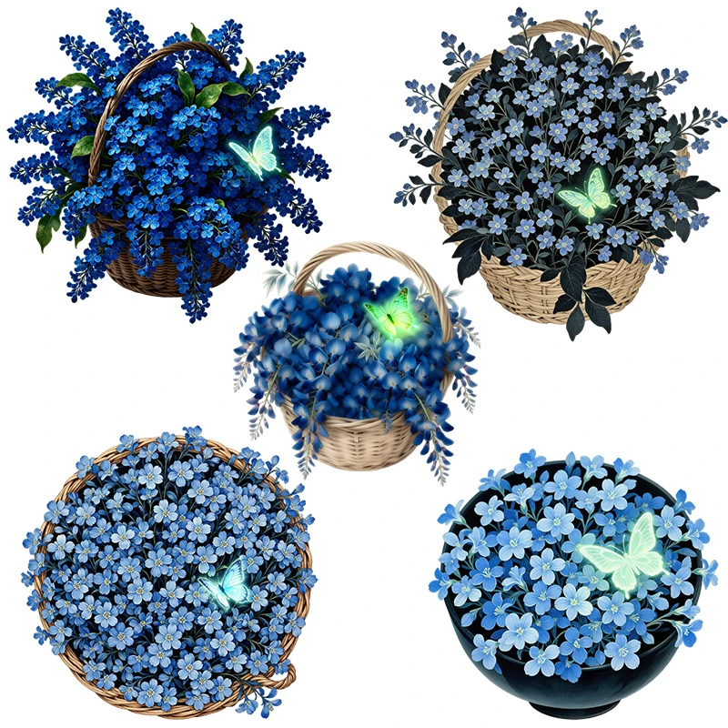 Three Ratels CAB11  Beautiful blue flower basket art wall stickers for home decoration Kitchen decals Shop window decals