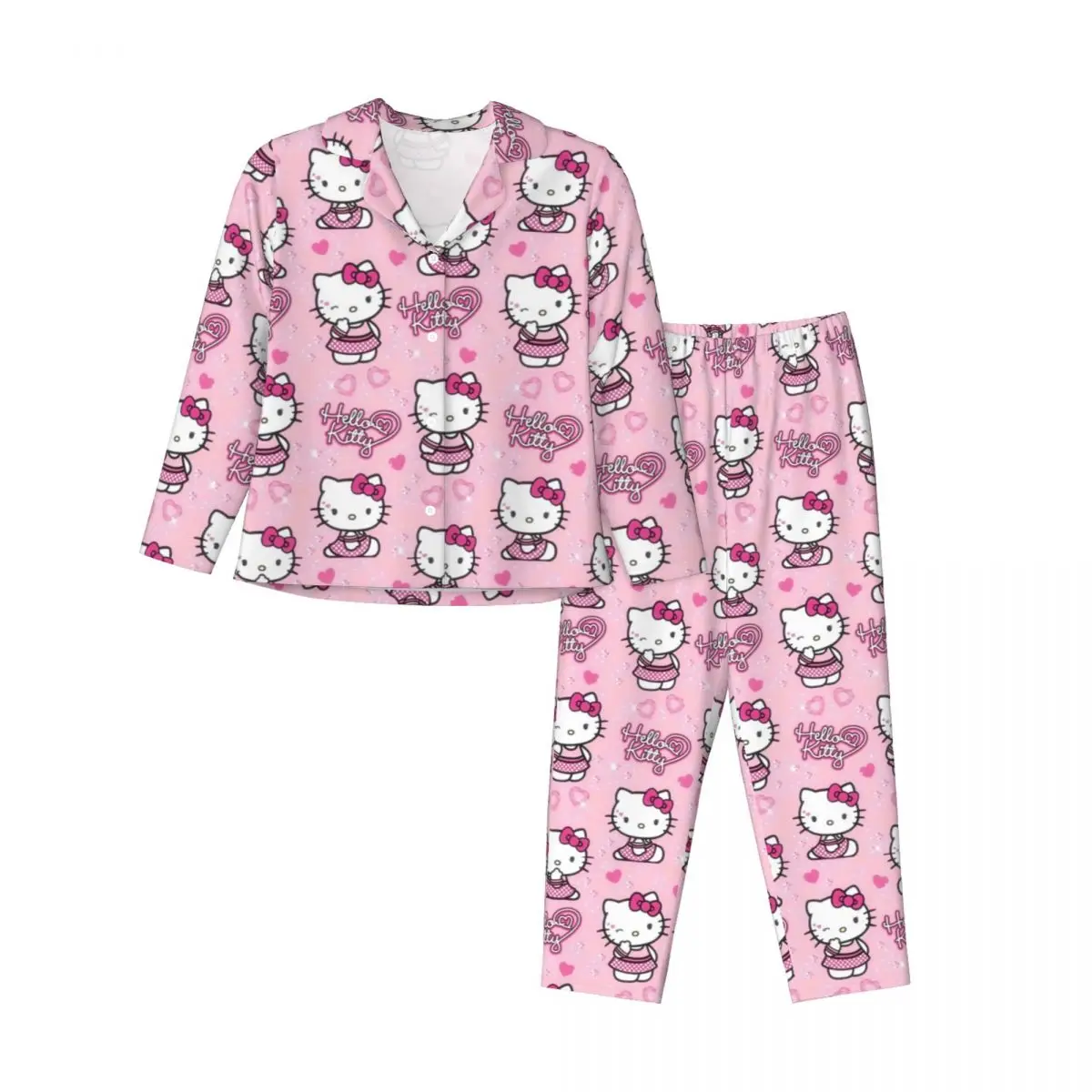 Hello Kitty ชุดนอนสตรี 2 ชิ้นชุด Loungewear ชุดนอน pour femme