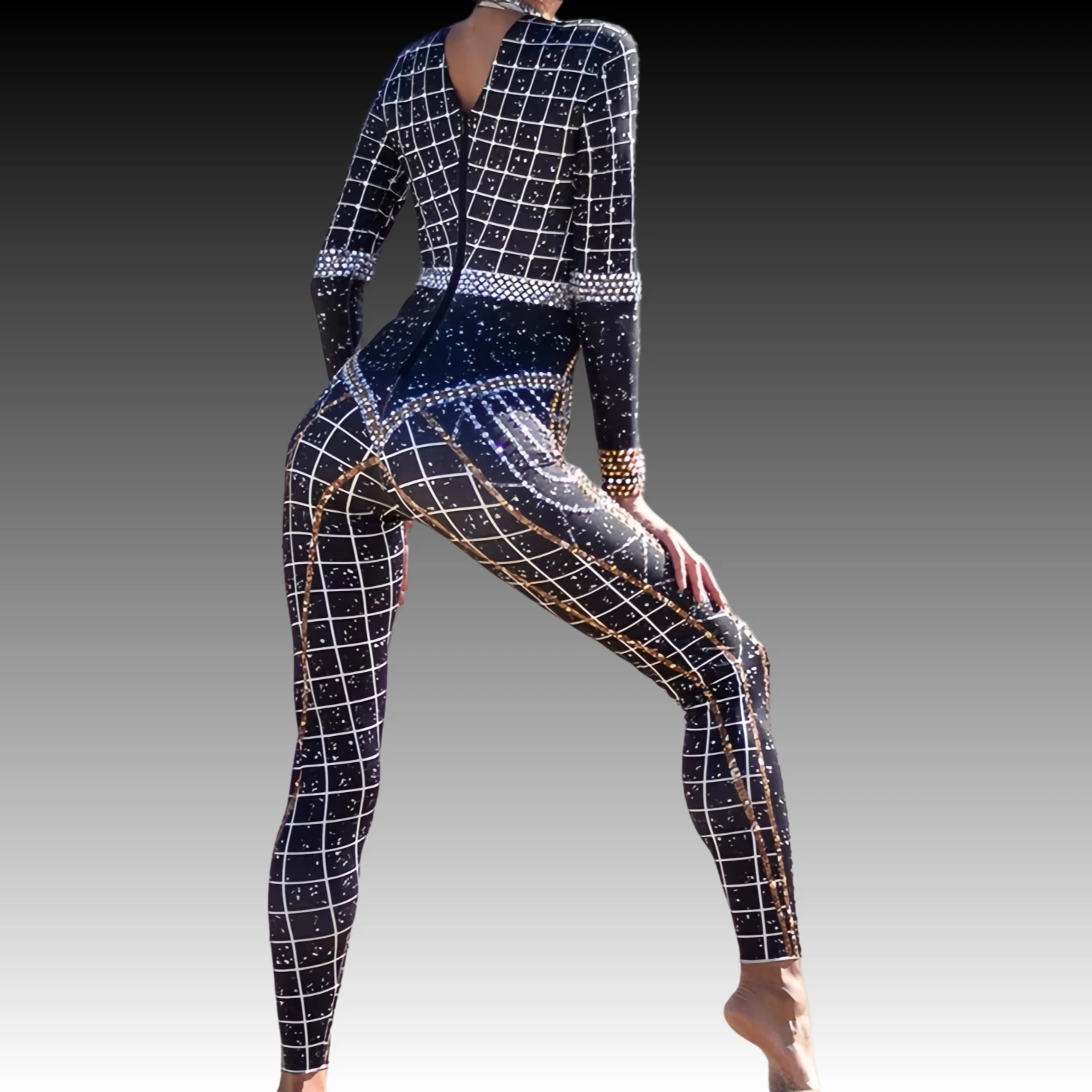 Tuta con strass scintillanti tuta Sexy da donna elasticizzata Nightclub Party Outfit Singer Stage Wear Dancer Performance Costume