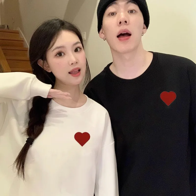 

Tide Brand Round Neck Autumn And Winter Couple Sweater Imitation Cotton 0-neck Loose Plus Size Love Couple Dress