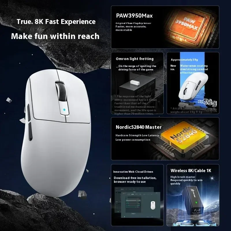 ماوس بلوتوث لاسلكي Attack Shark R6 - خفيف الوزن بثلاثة أوضاع وتأخير منخفض تصميم Esports كتم الصوت Paw3950 لاستخدام مكتب الكمبيوتر