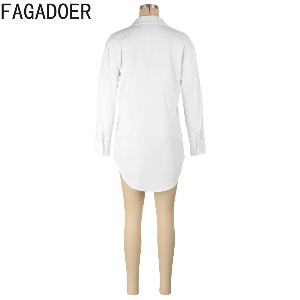 FAGADOER White Fashion Solid Shirt Dress Women Turndown Collar Button Long Sleeve Fake 2 Piece Vest Shirt Dress Streetwear 2024