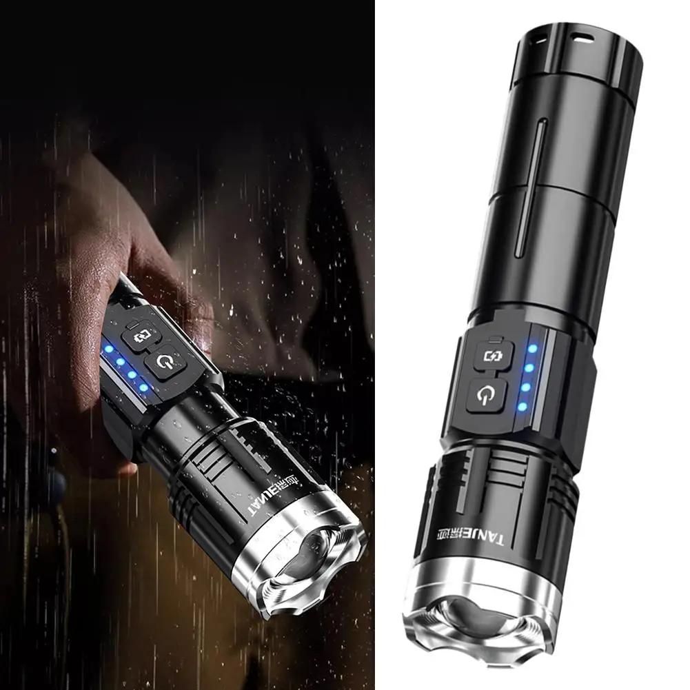 Powerful LED Zoomable Flashlight Super Bright Spotlight Type-C Rechargeable Hand Torch Portable Outdoor Emergency Flashlight