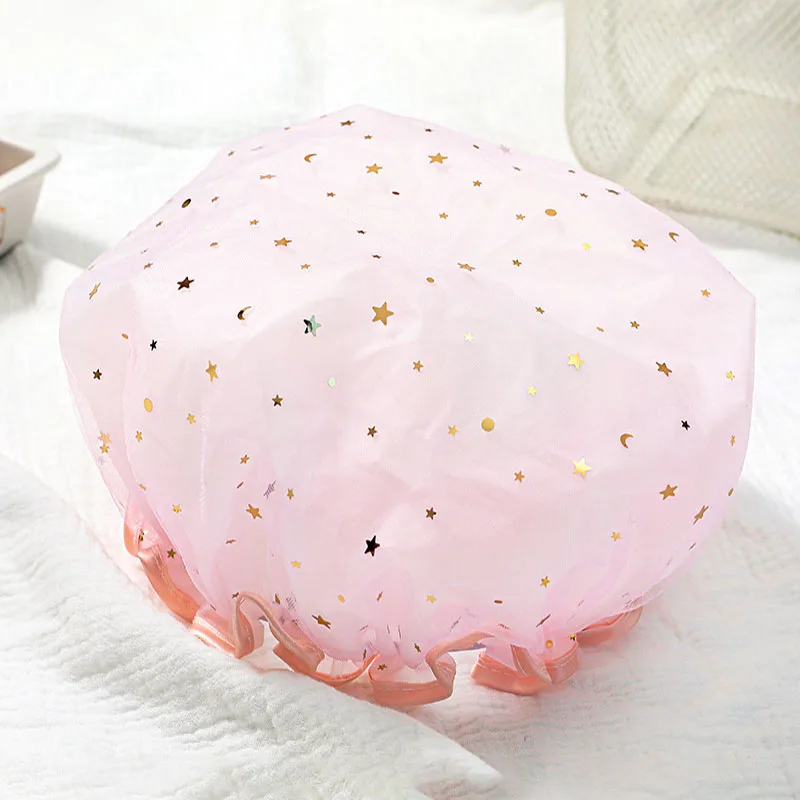 Adult Double-Layer Shower Cap Ladies PVC Waterproof Bathing Hat Oil-Proof Kitchen & Bathroom Household Accessory