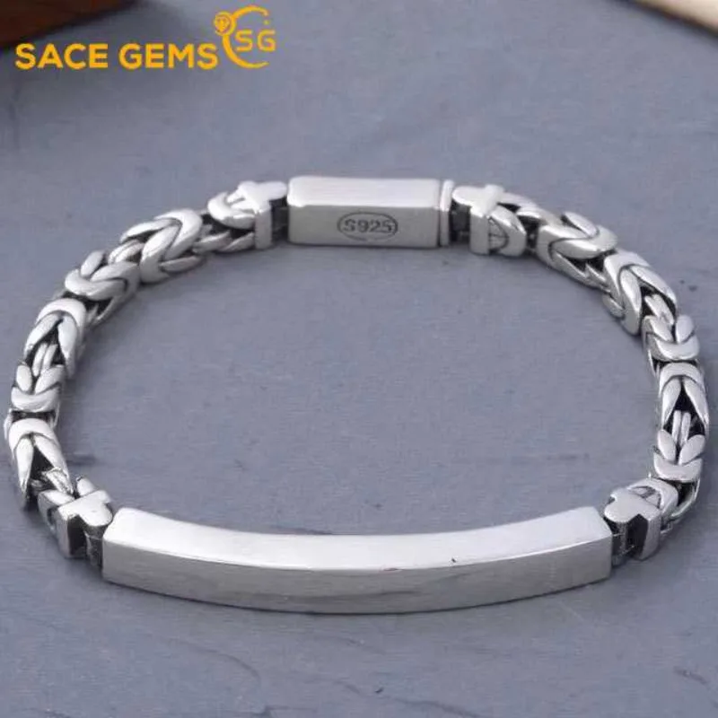 SACE GEMS Fashion 925 Sterling Silver Lovers Bracelet for Men Women Hip Hop Punk Style Party Fine Jewelry Knit Bracelet Gift