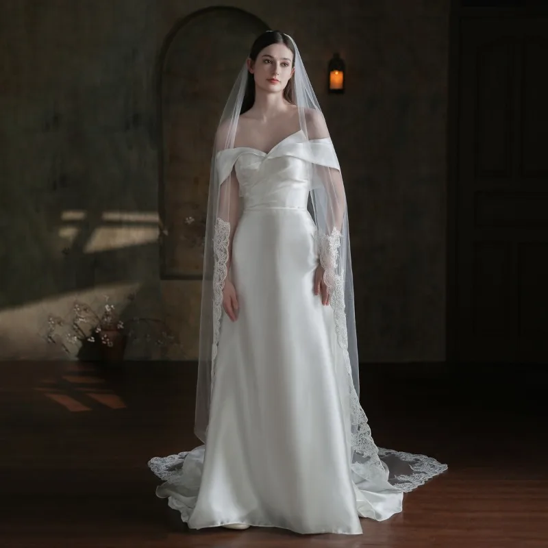 Wedding Veil Single Court Lace Lace Long Train Church Veil