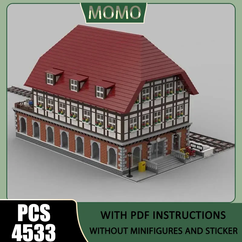 

Street View Moc Building Blocks Big Train Station ​​​​​​​Technology Brick Railway Train DIY Assembly Construction Holiday Toys