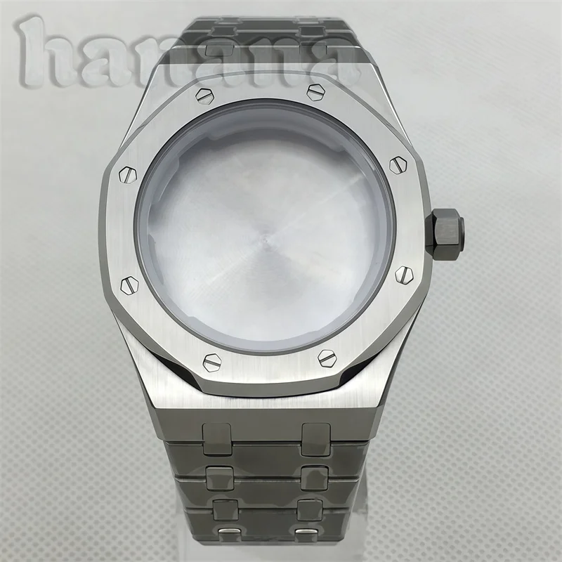 For octagonal stainless steel 42mm automatic watch case MOD bracelet transparent back sapphire fit NH34 NH35 NH36 NH38 NH70 NH72
