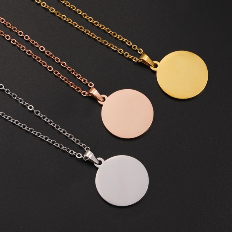 

10Pcs Blank round Discs Pendant 15-30mm Stainless Steel Chain Necklace for DIY Custom Name Logo Jewelry for Women And Men
