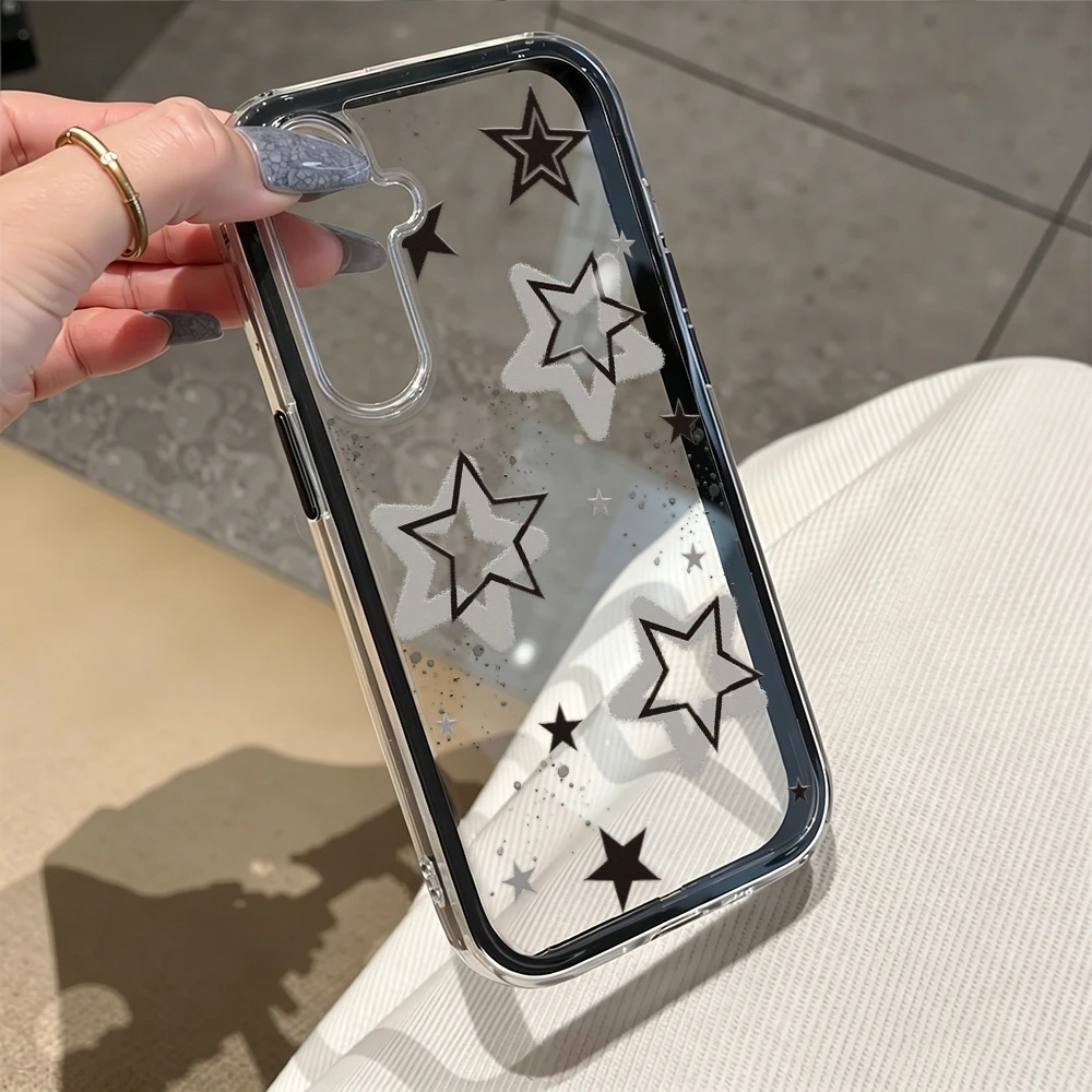 Clear Phone Case For Samsung S26 Ultra S25 S23 FE S24 S22 Plus A57 A37 A55 A54 A36 A35 A17 A16 A15 2IN1 Simple Grey Star Cover