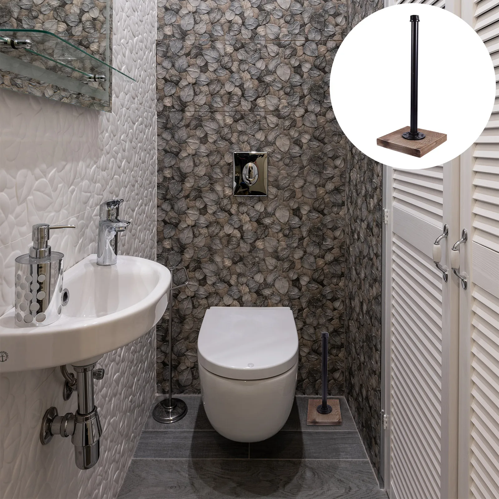 

1Pcs Wooden Base Inspired Iron Roll Paper Holder Rustic Tissue Rack Space Saving Easy Install Desktop Napkin Dispenser Home