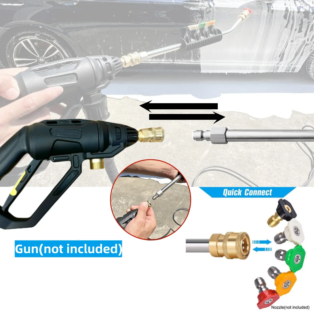 Baguette de lavage à pression de 15 pouces, baguette d'extension incurvée à 30 degrés avec 5 buses de pulvérisation et support de buse, connexion rapide U de 1/4 pouces 1 pièce