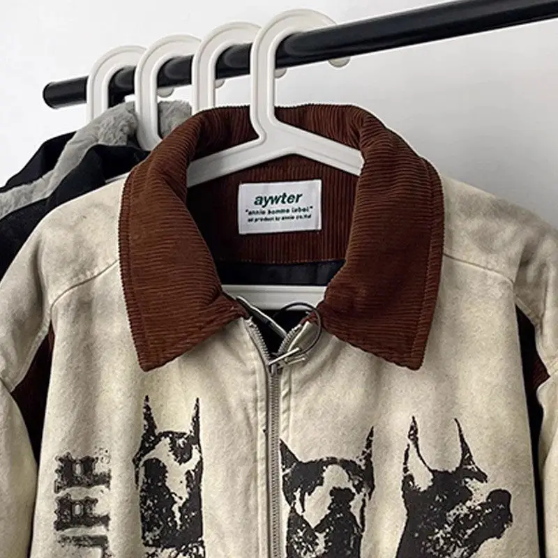 Collar cotton jacket winter thickened vintage Doberman patchwork contrasting color cotton jacket ropa de invierno para hombre