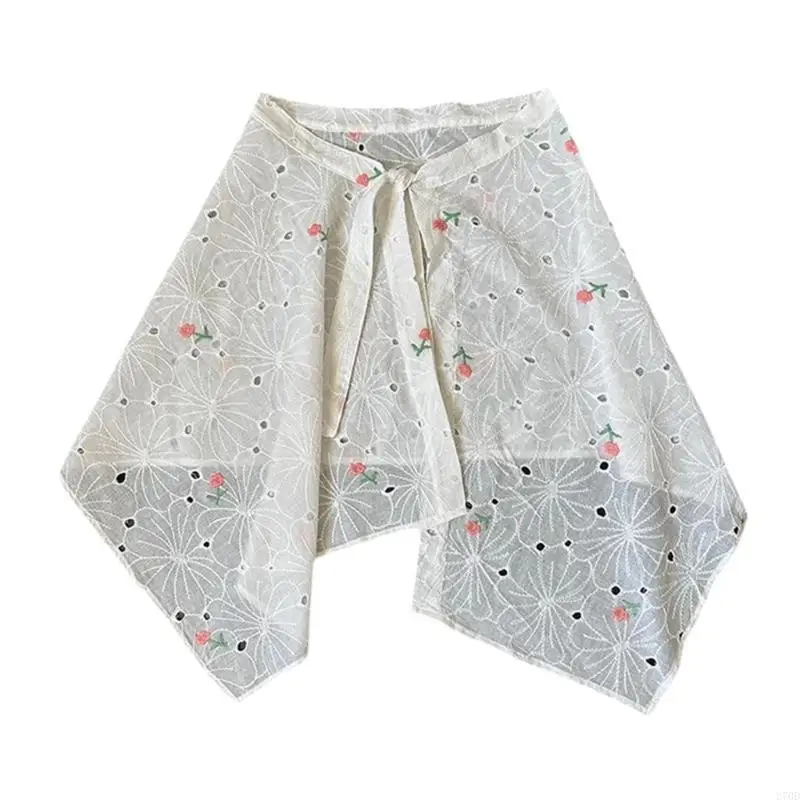 

270D Women Hollowout Embroidery Flower Mini Apron Skirt Layered Overskirt Hip Scarf Tie Up A Line Half Skirt Shirt Extender