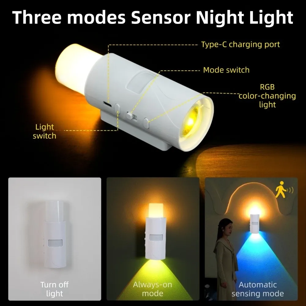 Rechargeable RGB Color Changing LED Wall Light Ambient Lighting Dimmable LED Motion Sensor Night Magnetic Base for 5V1500mAh