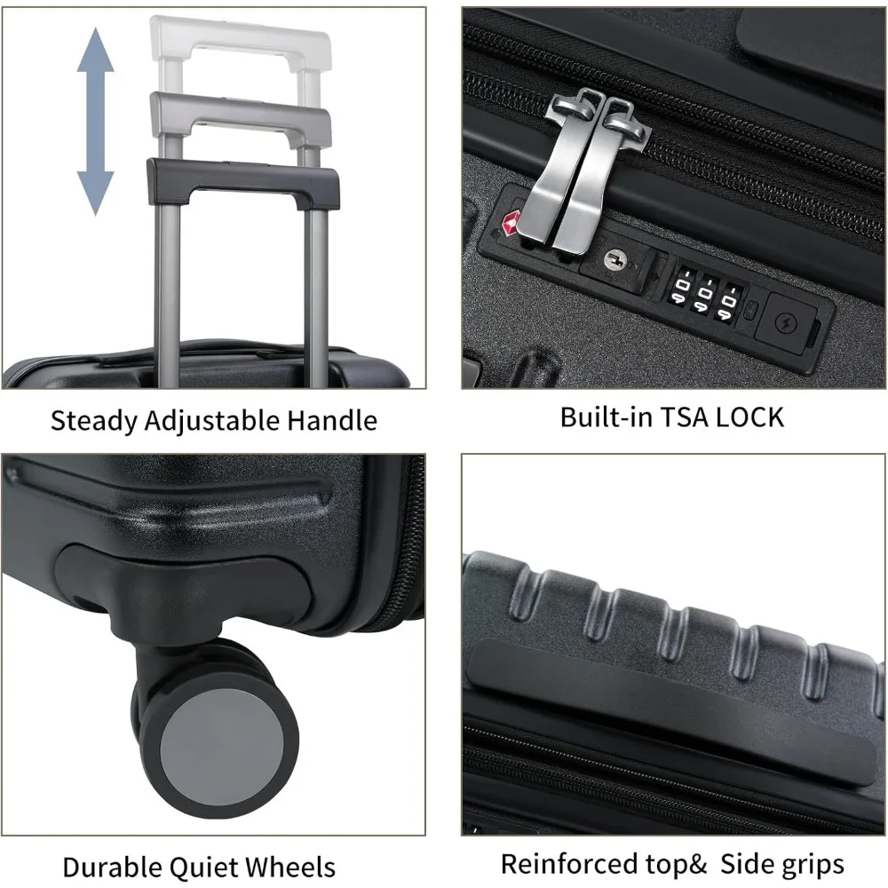 Expandable Hard Shell Spinner Luggage, Airline Approved Carry-On Suitcase with TSA Lock, 21x14x9 Inches Travel Companion