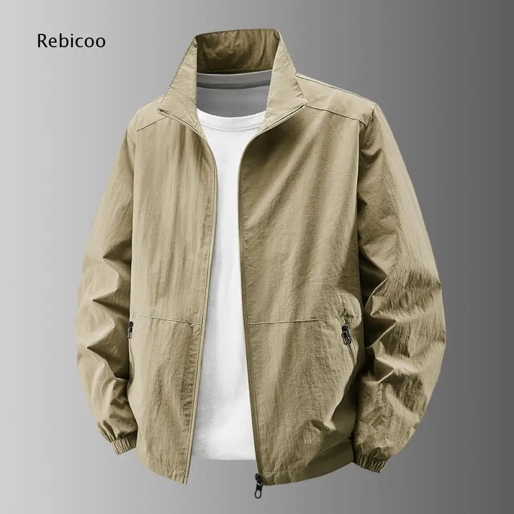 Stand Collar Casual Jacket For Men Full Zip Elastic Cuffs Secure Zipper Pockets For Multiple Daily And Outdoor Activities