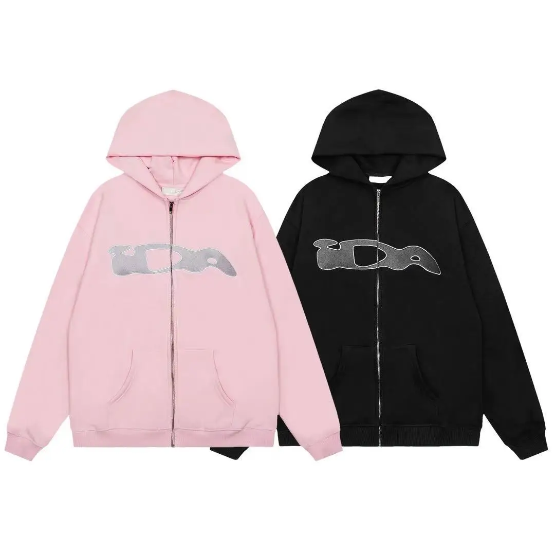 سترة صوفية بغطاء للرأس وسحاب مع تطريز حروف Ida للنساء ملابس خارجية للخريف والشتاء في الشارع