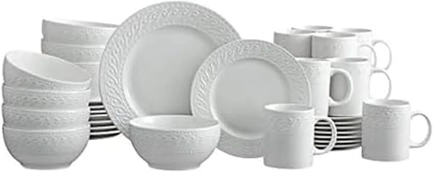 

32-Piece White Dinnerware Set for 8, Durable Stoneware Plates, Bowls, Mugs, Microwave and Dishwasher Safe