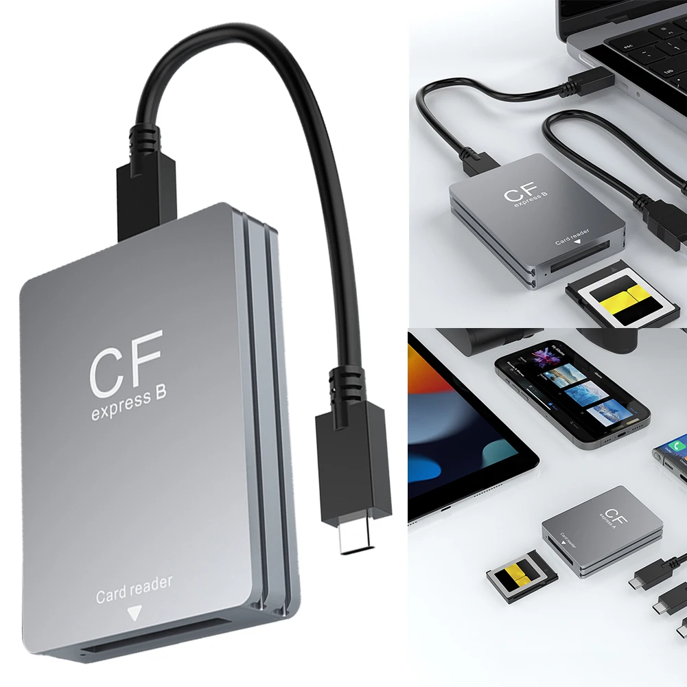 Czytnik kart CFexpress typu B z kablem USB C do USB C/A, czytnik kart pamięci obsługujący Android/Windows/OS dla lustrzanek cyfrowych