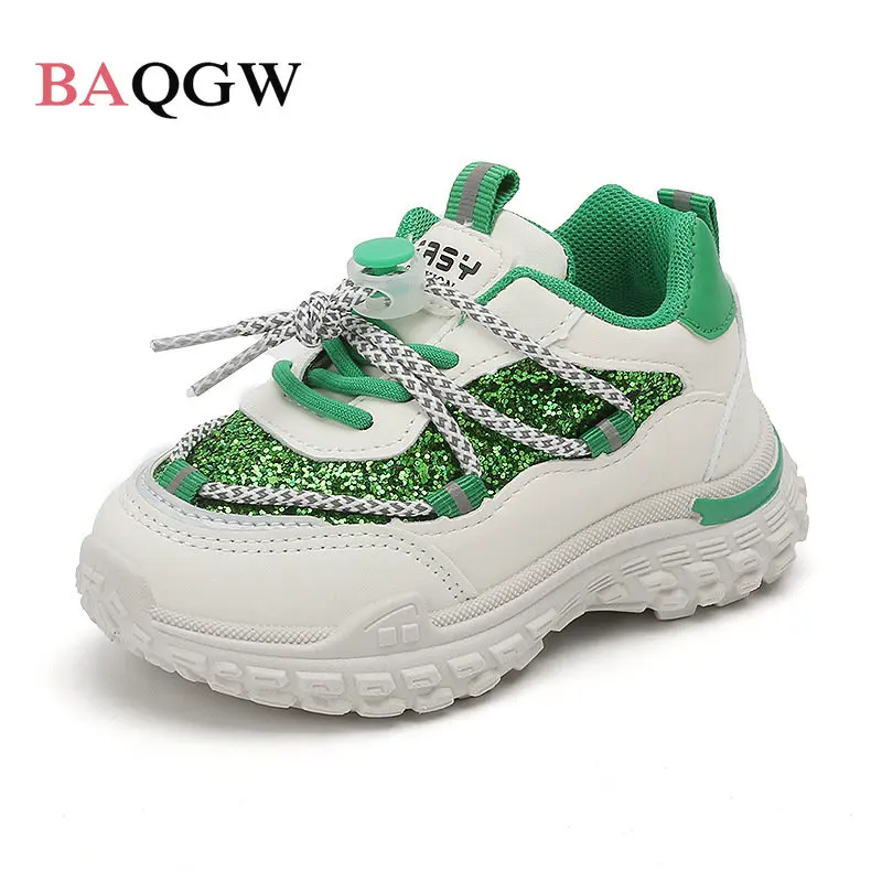 

Sequined Patchwork Fashion Sparkly Sneakers for Kids Running Sport Chunky Shoes Girls Boys Waterproof Comfortable Leather Shoes