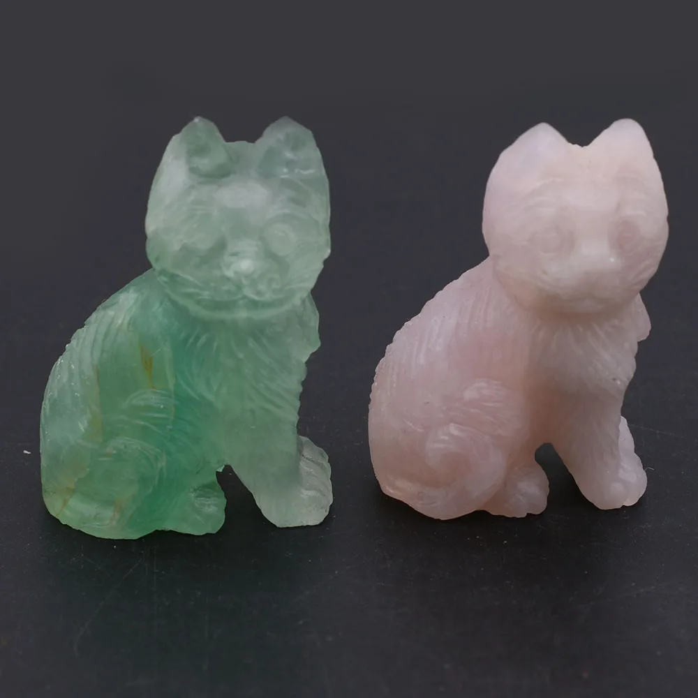 1PCS Wholesale Natural Jade Agate Rose Quartz Cat Shape Ornament Healing Energy Ore Mineral Craft Home Decor Gift 33x53mm