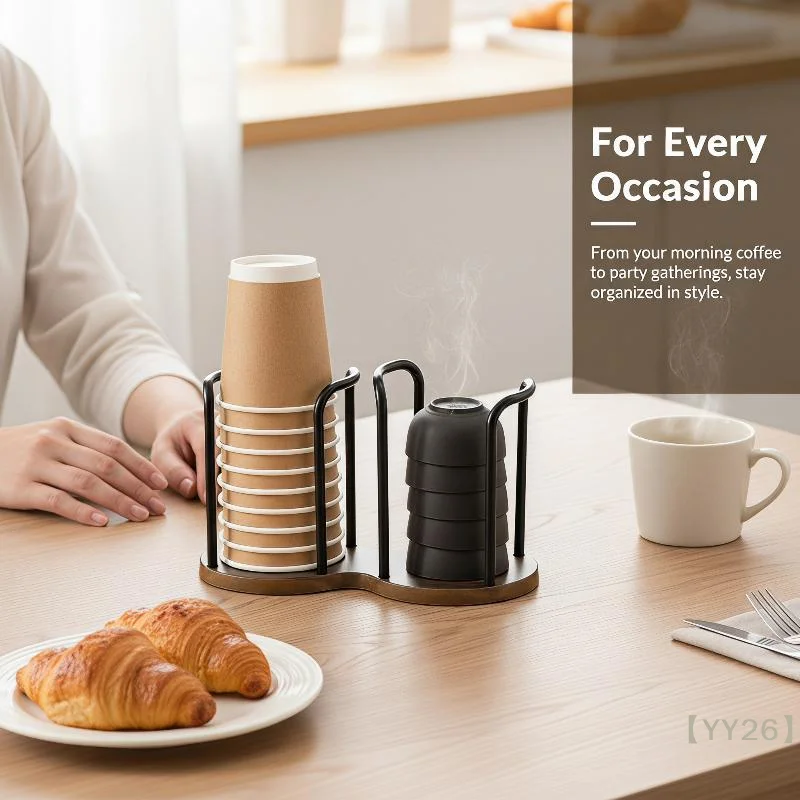 【YY26】PP Disposable Cup Storage Rack with Single/Dual Slots – Stable Countertop Organizer for Paper Cups view 2
