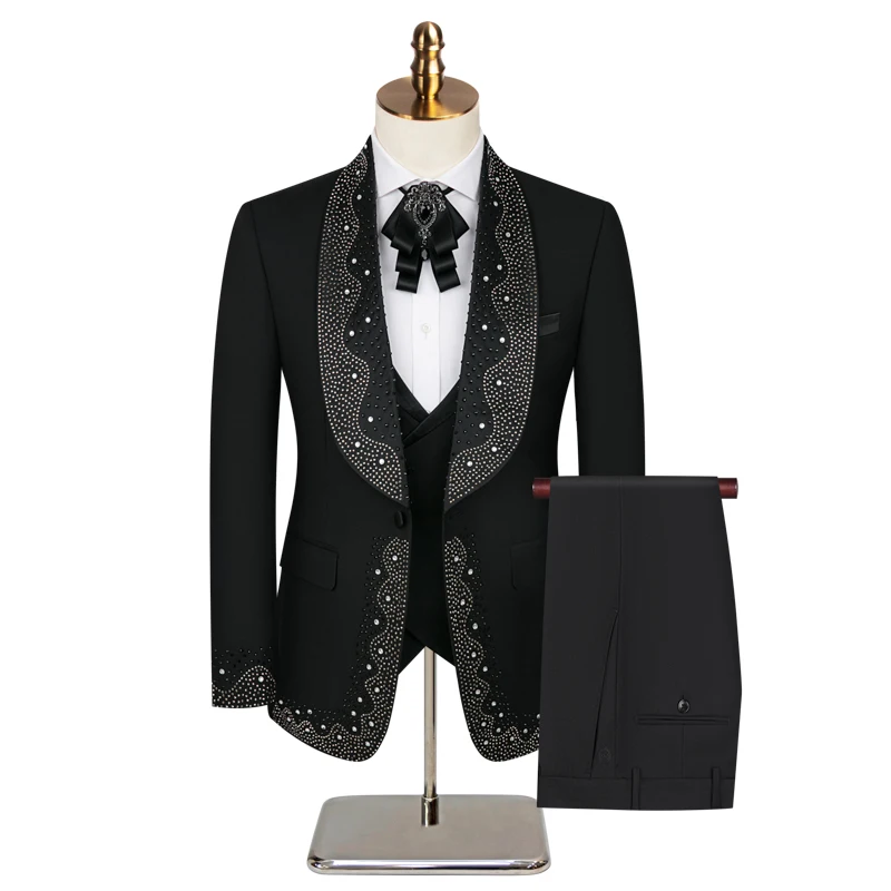 2024 High-grade Light Luxury Mens Suits Set 3 Pieces, Wedding Host Banquet Performance Party Blazer Dress with Pants Vest, S-3XL