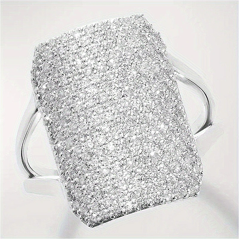 Luxuriöse, funkelnde, vollständig mit synthetischem Zirkonia besetzte silberne Ringe für Damenmode, klassische Bankett- und Hochzeitsschmuck-Accessoires