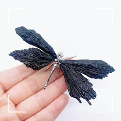 Natural Black Tourmaline Electroplanted Dragonfly Spar Crafts Reiki Healing Home Decoration Plating Crystal Butterfly
