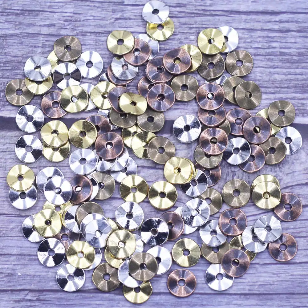 50Pcs/100Pcs Spacer Beads Wave Round Zinc Metal Silver Gold Bronze Copper Color Jewelry DIY Making Accessories 9mm