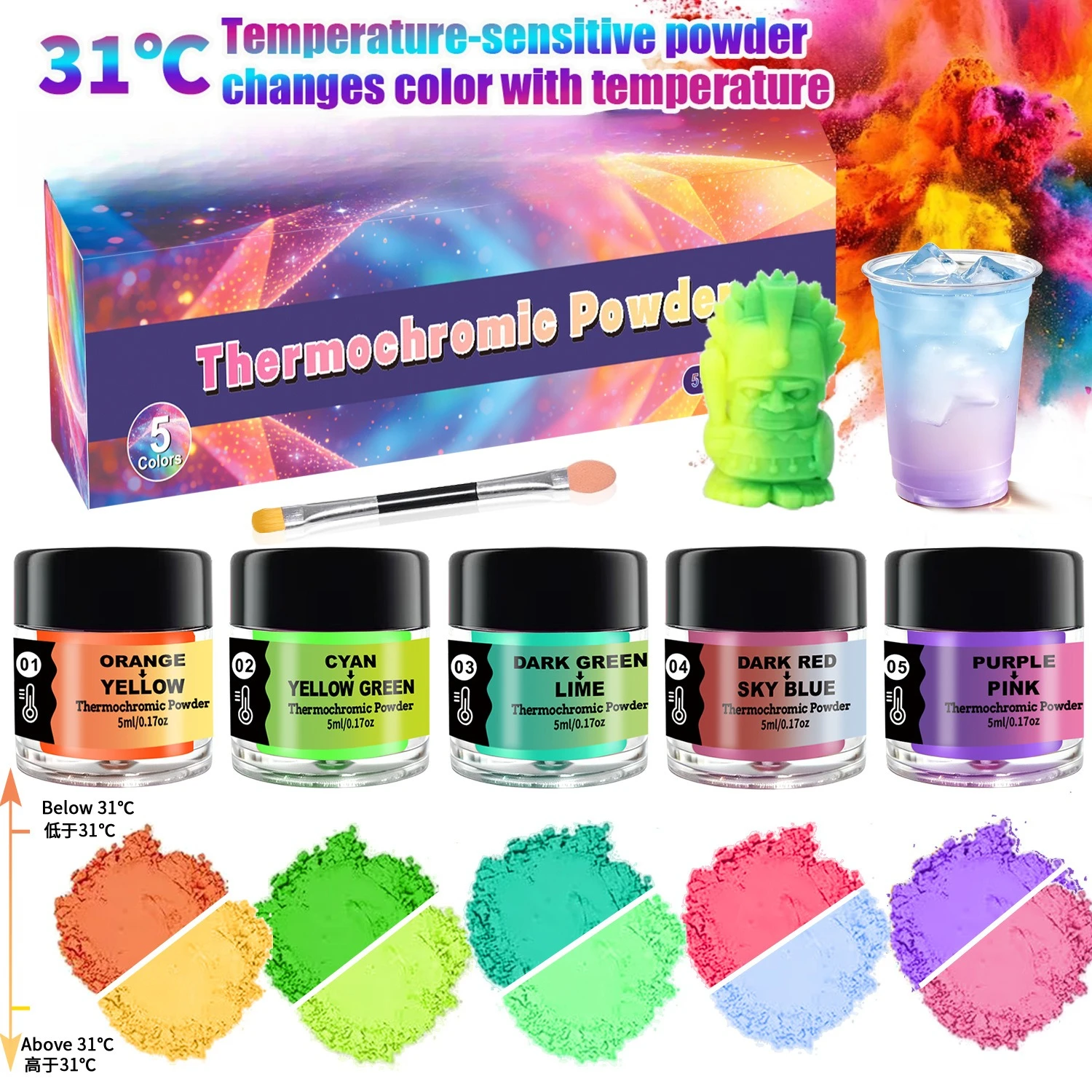 31℃ Thermochromic Powder Heat Sensitive Color Changing Pigment for Epoxy Resin DIY Slime Handmade Painting Craft Supplies