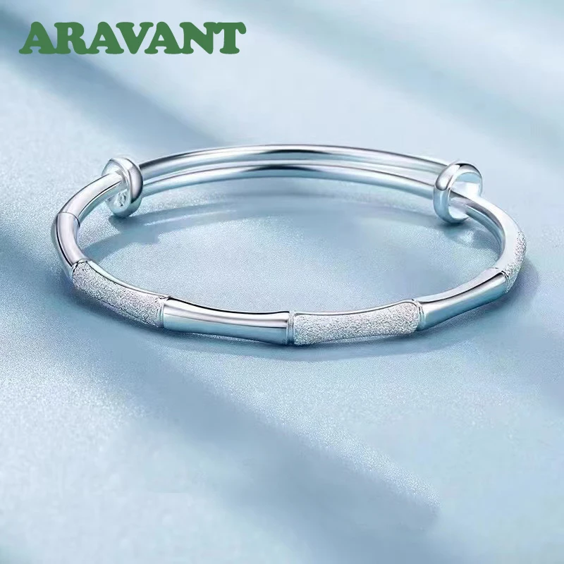 

Aravant 925 Silver Simple Bamboo Adjustable Bracelet Bangle For Women Girls Fashion Jewelry