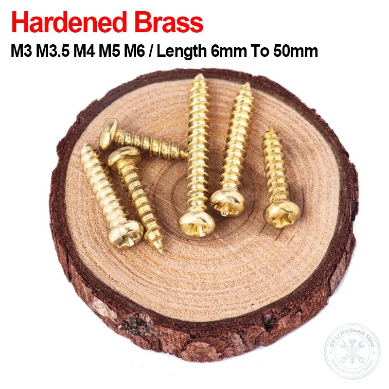2-50pcs Hardened Brass Phillips Pan Head Self Tapping Wood Screw M3 M3.5 M4 M5 M6 6-50mm For Woodworking Furniture Decoration